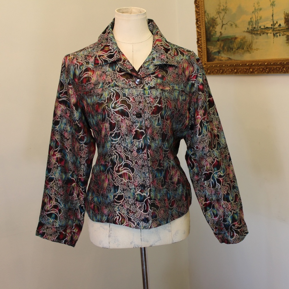 Chico's Blazer Black Pink Metallic Thread